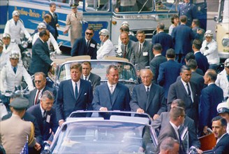 U.S. President John F. Kennedy standing with West Berlin Mayor Willy Brandt and West German