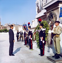 U.S. President John F. Kennedy observing moment of silence at Tomb of the Unknown Soldier, Victor