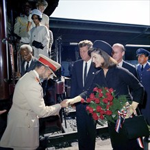 U.S. President John F. Kennedy and U.S. First Lady Jacqueline Kennedy greeting Emperor of Ethiopia,