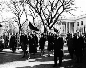 U.S. President Lyndon B. Johnson and U.S.  First Lady Lady Bird Johnson walking in U.S. President