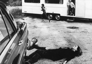 Luigi Pistilli, Claudine Auger, on-set of the film, "Italian film, "A Bay Of Blood", original