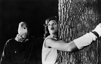 Bud Davis, Cindy Butler, on-set of the film, "The Town That Dreaded Sundown", American