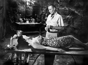 Jean Davis, Tom Conway, on-set of the film, "Voodoo Woman", American International Pictures, 1957