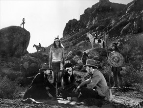 Porter Hall, Frank Hill, Warren William, on-set of the western film, "Arizona", Columbia Pictures,