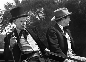 Charles Bickford, Kevin McCarthy, on-set of the western film, "A Big Hand For The Little Lady",