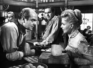 Joanne Woodward (right), on-set of the western film, "A Big Hand For The Little Lady", Warner Bros