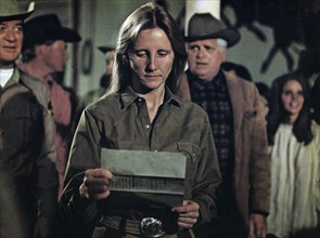 Kenneth Tobey (left), Delores Taylor (center), Bert Freed (right) on-set of the western film,