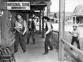 Tom Tyler, Terry Frost, on-set of the western film, "The Daltons' Women", Realart Pictures, Howco,