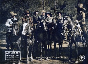 Edward Hearn (center, left), Josie Sedgwick (center, right), on-set of the silent western film