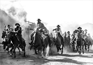 Gang of masked bandits on horseback, on-set of the western film, "Dark Command", Republic Pictures,