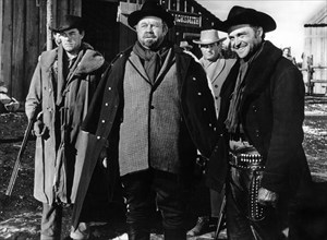 Jack Lambert, Burl Ives, Lance Fuller, on-set of the western film, "Day Of The Outlaw", United