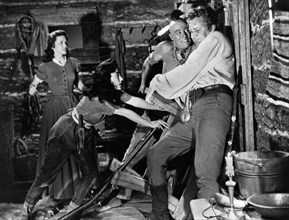 Cathy O'Donnell, Rita Moreno, Carlos Rivas, Forrest Tucker, on-set of the western film, "The