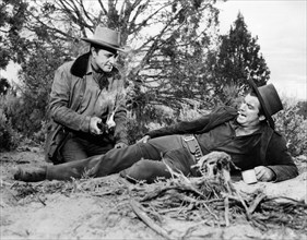 Tony Martin, John Bromfield, on-set of the western film, "Quincannon, Frontier Scout", United