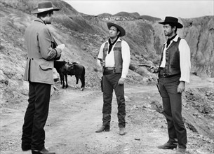 Robert Hundar, Aldo Sambrell, Fernando Bilbao, on-set of the Italian-Spanish western film, "Dollars