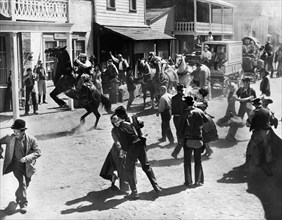 Street scene celebrating end of American Civil War, on-set of the western film, "The Fastest Guitar