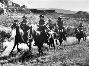 Jack Elam, Henry Fonda, on-set of the western film, "Firecreek", Warner Bros.-Seven Arts, 1968