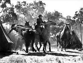 Joel McCrea, on-set of the western film, "The First Texan", Allied Artists, 1956