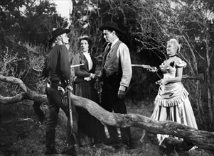 Irish McCalla, Merry Anders, Jeff Morrow, Kathy Marlowe, on-set of the western film, "Five Bold