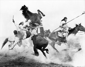 Apache battle scene, on-set of the western film, "Fort Apache", RKO Radio Pictures, 1948