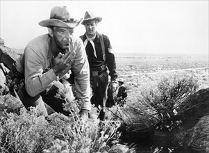 Harry Lauter (left), Fred Beir (right), on-set of the western film, "Fort Courageous", 20th