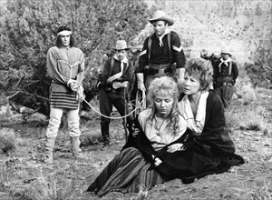 Joe Patridge, Fred Krone,  Hanna Landry, Cheryl MacDonald, on-set of the western film, "Fort