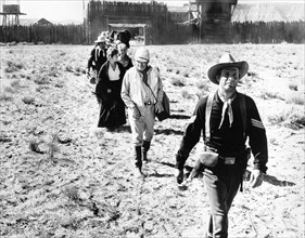 Fred Beir, Walter Reed, Hanna Landry, Cheryl MacDonald, on-set of the western film, "Fort