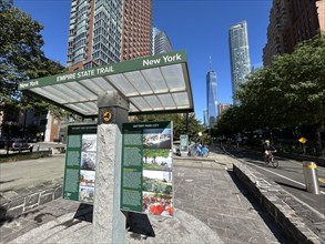 Urban bicycle path, Empire State Trail, Battery Park City, New York City, New York, USA