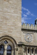 Yale University Art Gallery (left) and High Street bridge clock, Yale University, New Haven,