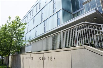 Science Center and campus gate entrance, Harvard University, Cambridge, Massachusetts, USA