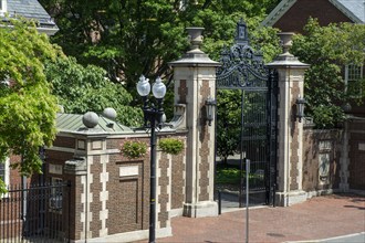 Morgan Gate (class of 1877) entrance to Harvard Yard, Harvard University, Cambridge, Massachusetts,