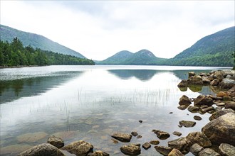 Scenic lake with rolling mountains in background, Acadia National Park, Maine, USA