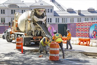 Construction workers repairing road, Manhattan, New York City, New York, USA