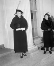 U.S. Secretary of Labor Frances Perkins (left), leaving White House after conference with U.S.