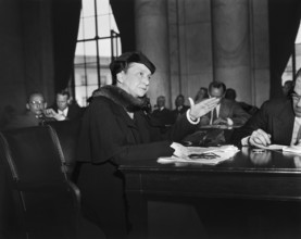 Frances, Perkins, U.S. Secretary of Labor, attending committee meeting, Washington, D.C., USA,