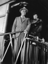 U.S. President Franklin D. Roosevelt and U.S. First Lady Eleanor Roosevelt disembarking train after