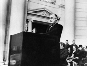 U.S. President Franklin D. Roosevelt giving Armistice Day speech at Arlington National Cemetery,