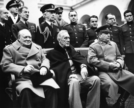 British Prime Minister Winston Churchill, U.S. President Franklin D. Roosevelt and Soviet General