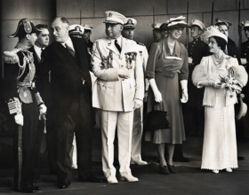 U.S. President  Franklin D. Roosevelt in conversation with King George VI while U.S. First Lady