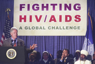 U.S. President Bill Clinton addressing World AIDS Day event, Rankin Chapel, Howard University,