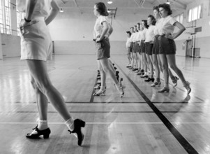 Tap dancing class in gymnasium, Iowa State University, Ames, Iowa, USA, Jack Delano, U.S. Farm