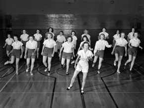 Tap dancing class in gymnasium, Iowa State University, Ames, Iowa, USA, Jack Delano, U.S. Farm