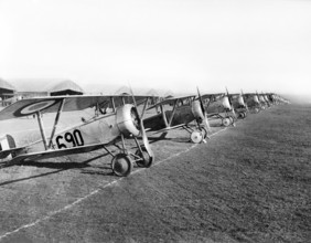 Twenty-six airplanes in line for inspection, aviation field, Issoudun, France, U.S. Army Signal