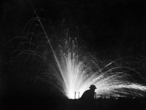 Night attack with phosphorus bombs in maneuvers, First Corps School, Gondrecourt, France, U.S. Army