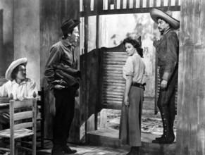 Cameron Mitchell (standing left), Susan Hayward, Victor Manuel Mendoza (standing right),  on-set of