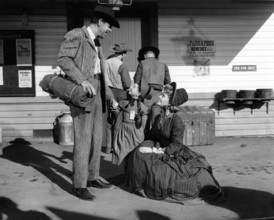 Fred MacMurray, Gina Gillespie, Dorothy Green, on-set of the western film, "Face Of A Fugitive",