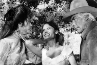 Elizabeth Ashley, Kay Lenz, Lee Marvin, on-set of the western film, "The Great Scout And Cathouse