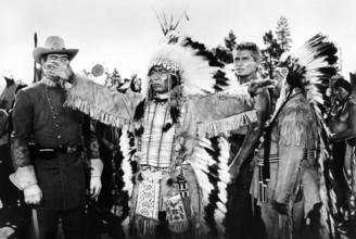 Glenn Strange (standing left, Confederate officer), John War Cloud, Jeff Chandler (2nd right,