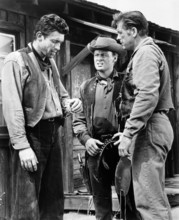 Med Flory, James Brown, John Clarke, on-set of the western film, "Gun Street", United Artists, 1961