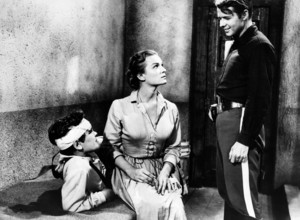 Kim Charney, Patricia Tiernan, Audie Murphy, on-set of the western film, "The Guns Of Fort