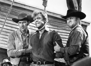 Monte Markham (center), on-set of the western film, "Guns Of The Magnificent Seven", United